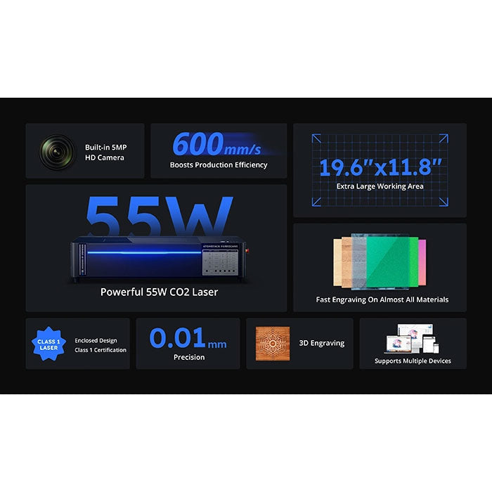AtomStack Hurricane 55W CO2 Laser Cutter